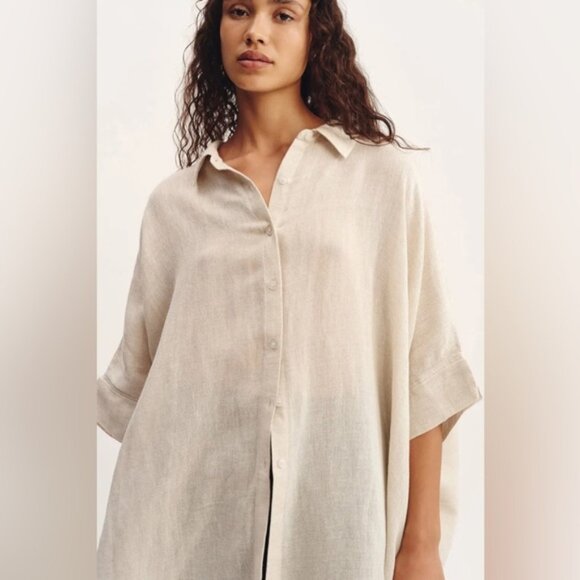 Posse linen shirt Beige Button-Down minimal oversized sophisticated one size - Picture 1 of 16
